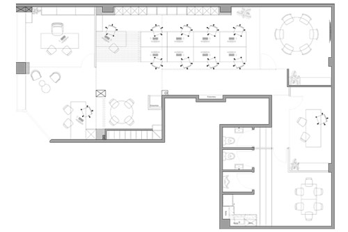 Plano de la distribución interior oficina Fincas Blanco