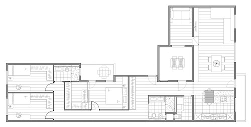 Plano de distribución interior de la vivienda del proyecto estruch después de unir dos pisos