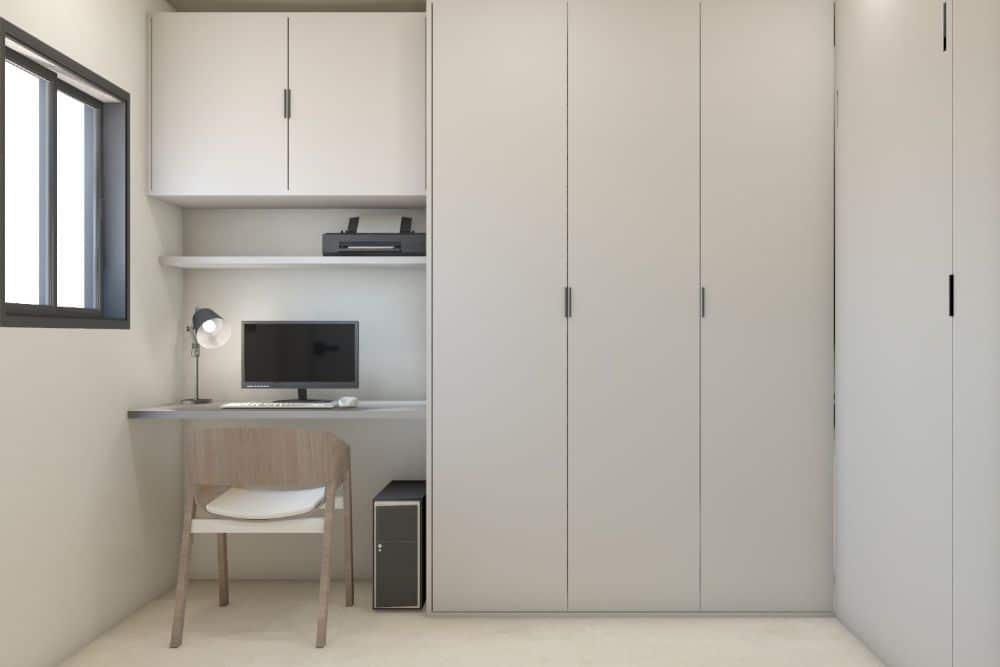 3d render despacho integrado con el armario