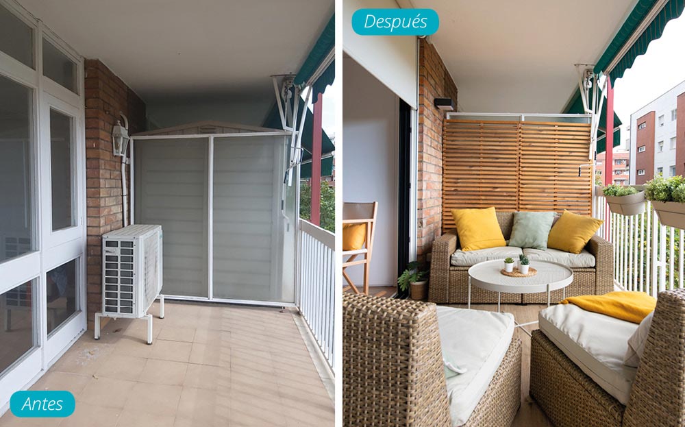 Antes y después mobiliario en la terraza. Les Corts (Barcelona)