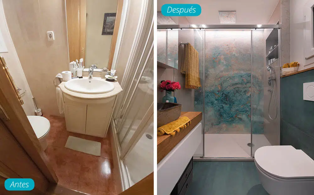 Antes y después baño reformado con ducha en Barcelona.