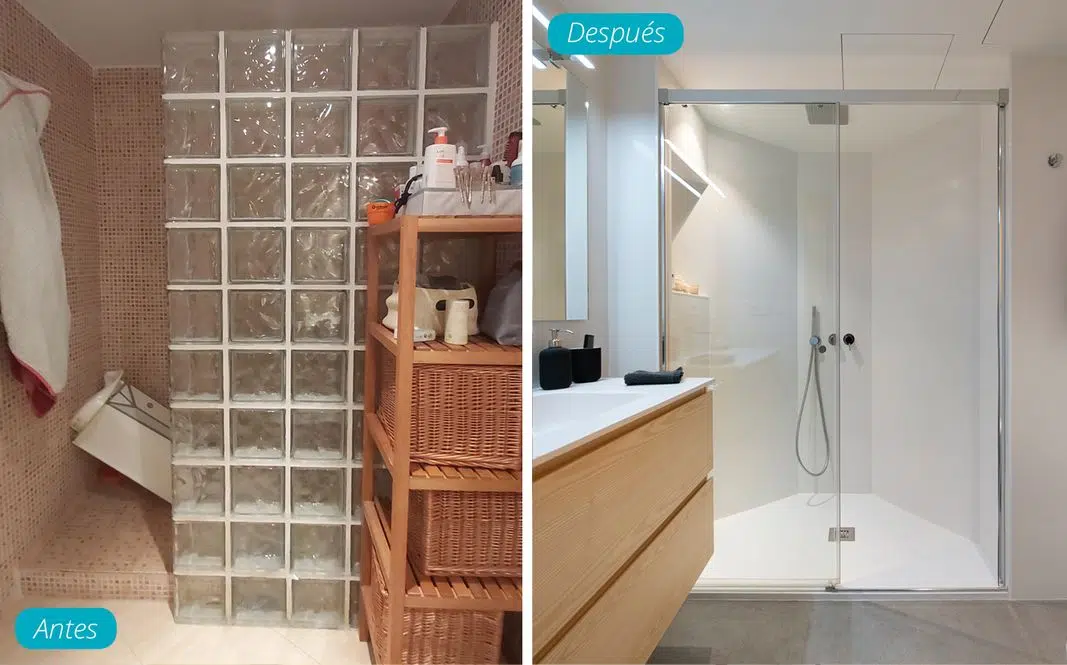 Antes y después de reforma ducha con mampara