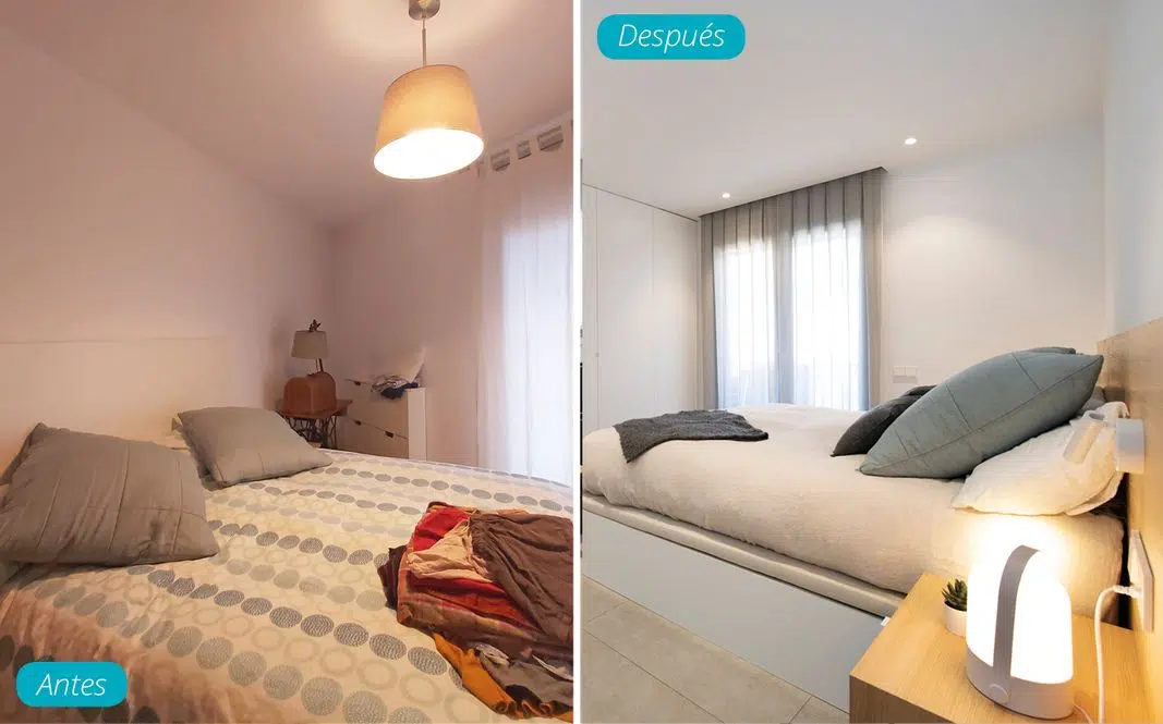 Antes y después reforma dormitorio con aire nórdico