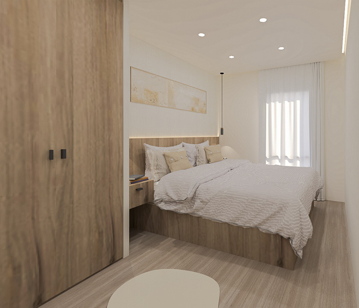 Render 3D para amueblar y decorar un piso de nueva construcción en Barcelona. Decoradores en Barcelona