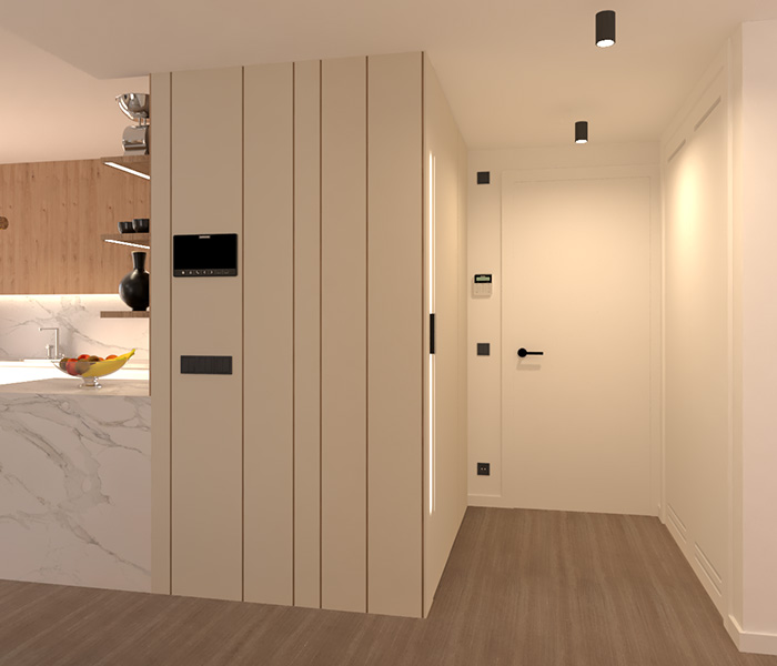 Recibidor 3D personalizado para un piso de obra nueva en Barcelona