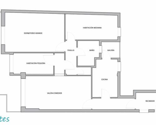 Antes plano distribución interior de piso reforma "Còrsega"
