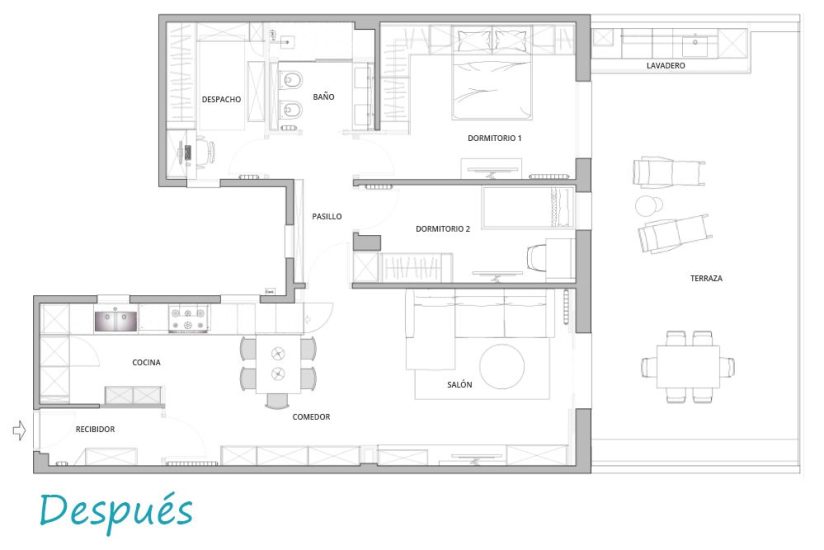 Plano diseño interior proyecto de reforma Paseo de la Zona Franca